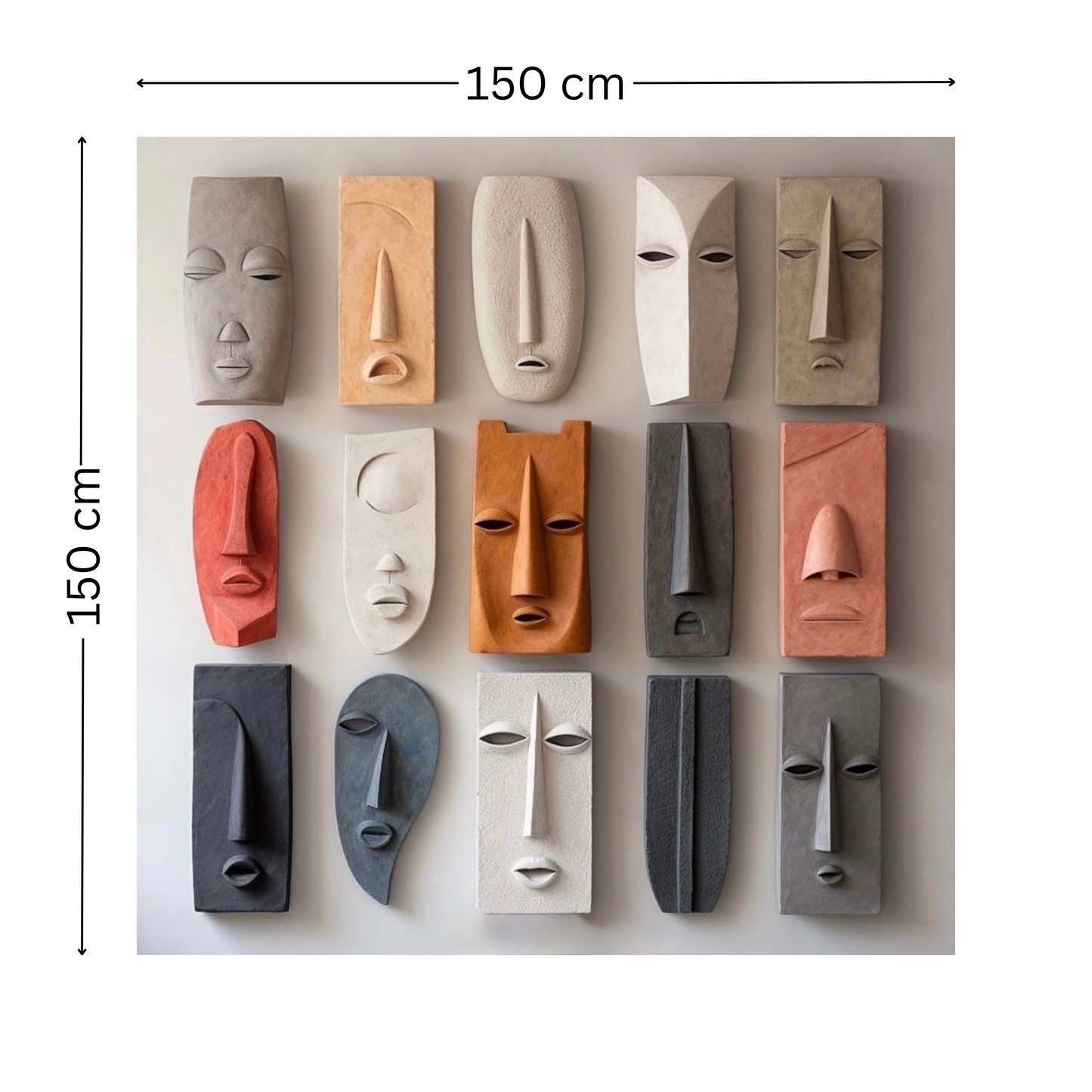 “Abstract Tribal Wall Masks – 15-Piece Wooden Art Installation”
